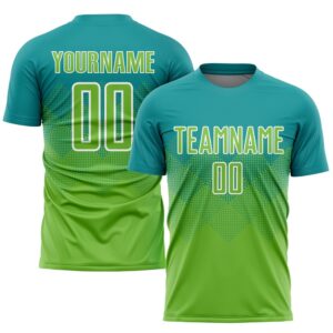 Teal Neon Green White Sublimation Soccer Uniform&hellip;
