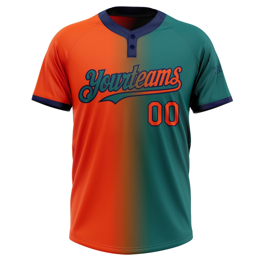 Teal Orange Navy Gradient Fashion Two Button Unisex Softball Jersey, Custom Team Softball Jersey