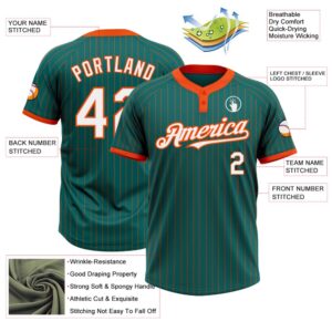Teal Orange Pinstripe White Two Button Unisex Softball Jersey Custom Team Softball Jersey 3 y8rwts.jpg