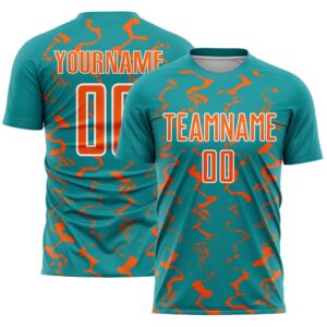 Teal Orange White Abstract Lines Sublimation Soccer&hellip;