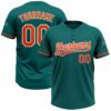 Teal Orange Pinstripe White Two Button Unisex Softball Jersey, Custom Team Softball Jersey Teal Orange Pinstripe White Two Button Unisex Softball Jersey, Custom Team Softball Jersey