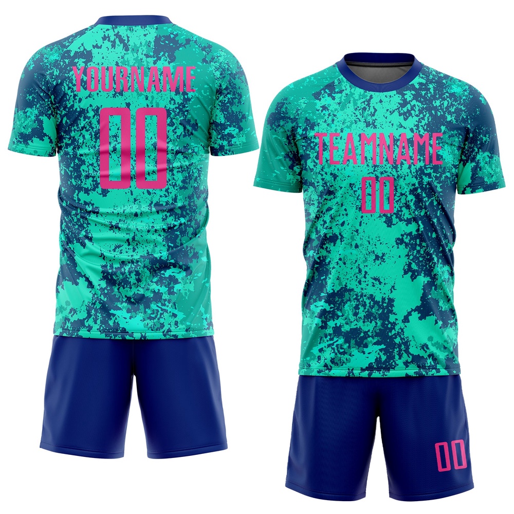 Teal Pink Royal Sublimation Soccer Uniform Jersey, Custom Team Soccer Jersey Shirt
