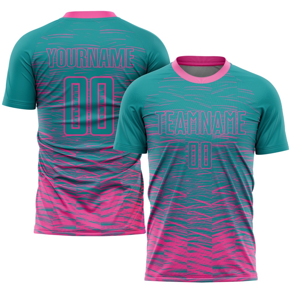 Teal Pink Sublimation Soccer Uniform Jersey, Custom Team Soccer Jersey Shirt