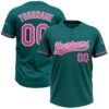 Teal Pink Pinstripe White Two Button Unisex Softball Jersey, Custom Team Softball Jersey