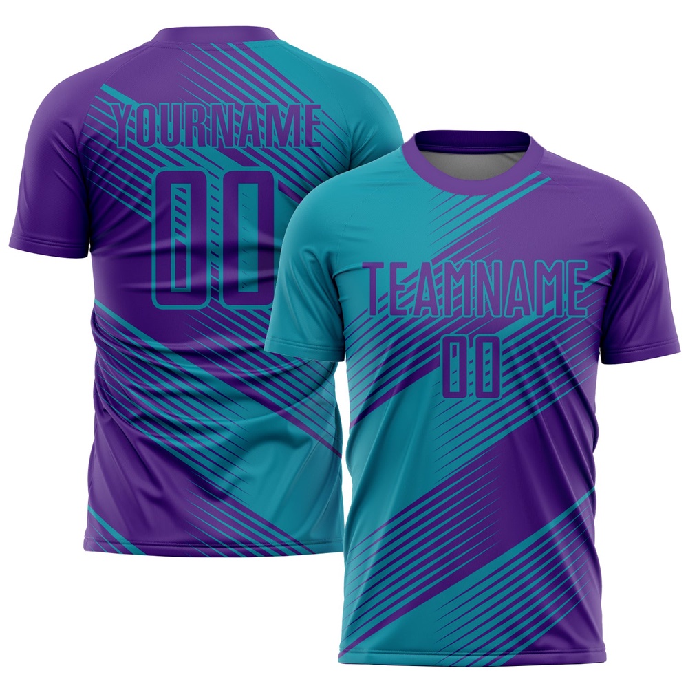 Teal Purple Sublimation Soccer Uniform Jersey, Custom Team Soccer Jersey Shirt