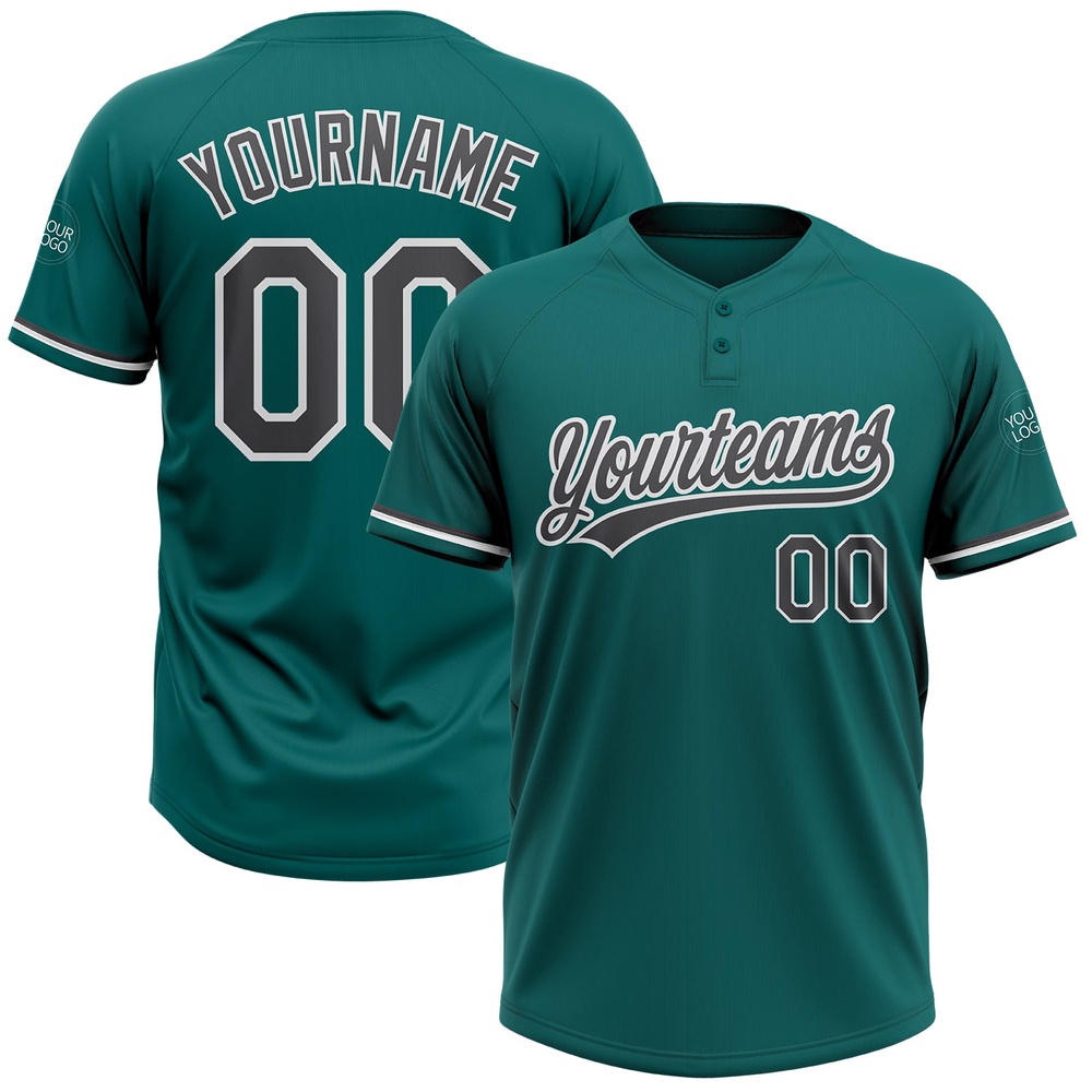 Teal Steel Gray White Two Button Unisex Softball Jersey, Custom Team Softball Jersey