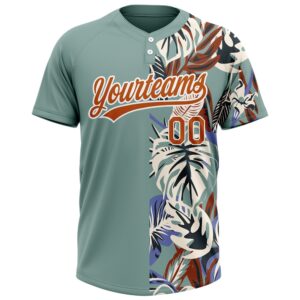 Teal Texas Orange White 3D Pattern Hawaii Tropical Palm Leaves Two Button Unisex Softball Jersey Custom Team Softball Jersey 2 qkplsb.jpg
