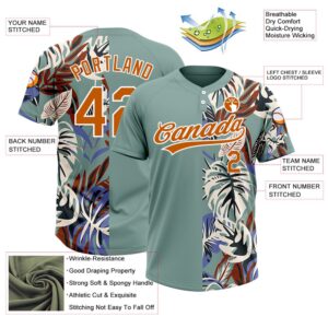 Teal Texas Orange White 3D Pattern Hawaii Tropical Palm Leaves Two Button Unisex Softball Jersey Custom Team Softball Jersey 3 bynbjp.jpg