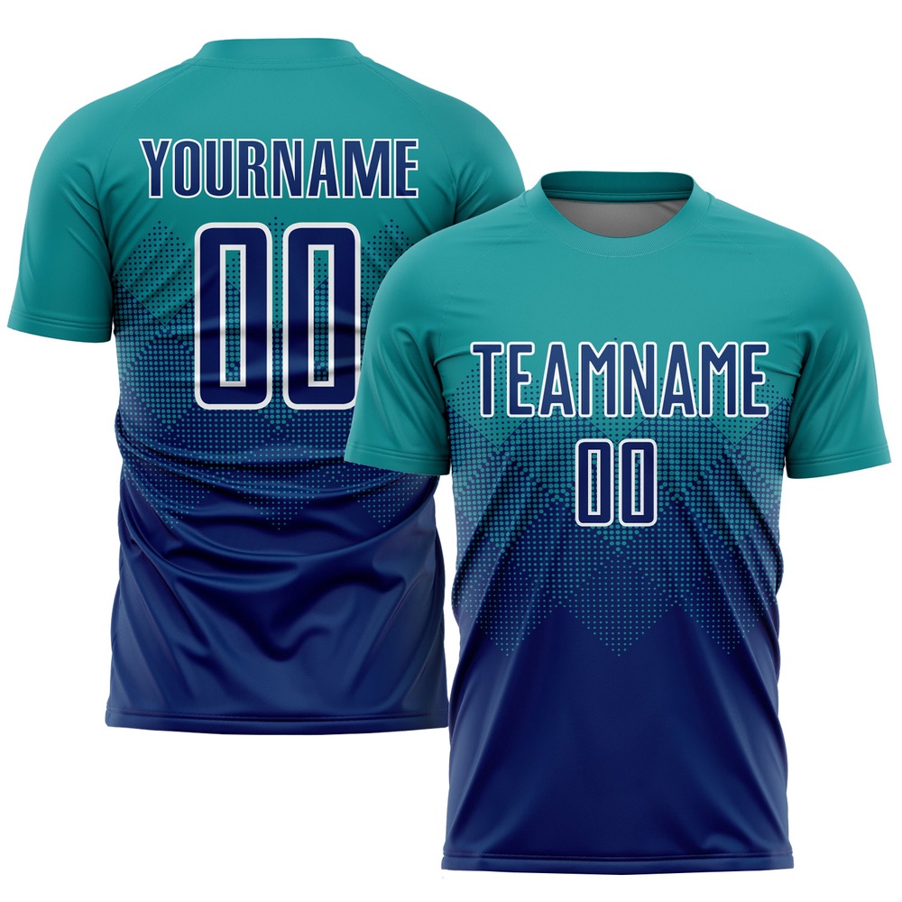 Teal US Navy Blue White Sublimation Soccer Uniform Jersey, Custom Team Soccer Jersey Shirt