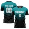Teal White Black Sublimation Long Sleeve Fade Fashion Soccer Uniform Jersey, Custom Team Soccer Jersey Shirt