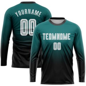 Teal White Black Sublimation Long Sleeve Fade&hellip;