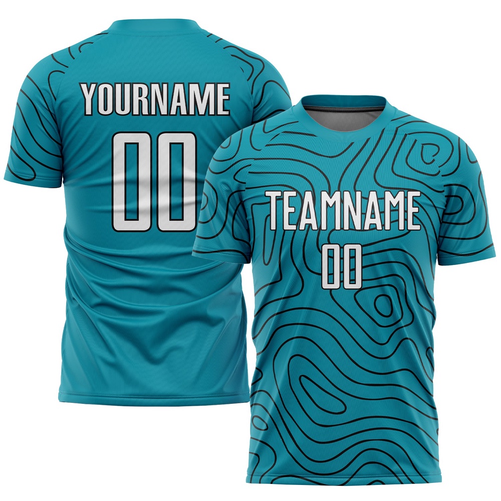 Teal White Black Sublimation Soccer Uniform Jersey, Custom Team Soccer Jersey Shirt