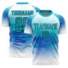 Teal White Navy Sublimation Long Sleeve Fade Fashion Soccer Uniform Jersey, Custom Team Soccer Jersey Shirt