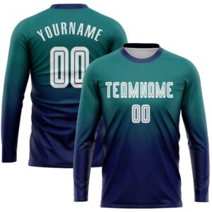 Teal White Navy Sublimation Long Sleeve Fade&hellip;