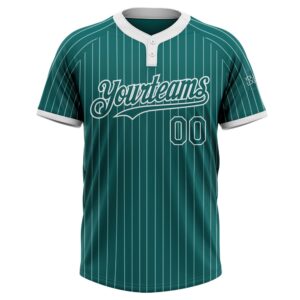 Teal White Pinstripe White Two Button Unisex Softball Jersey Custom Team Softball Jersey 2 ejhntk.jpg