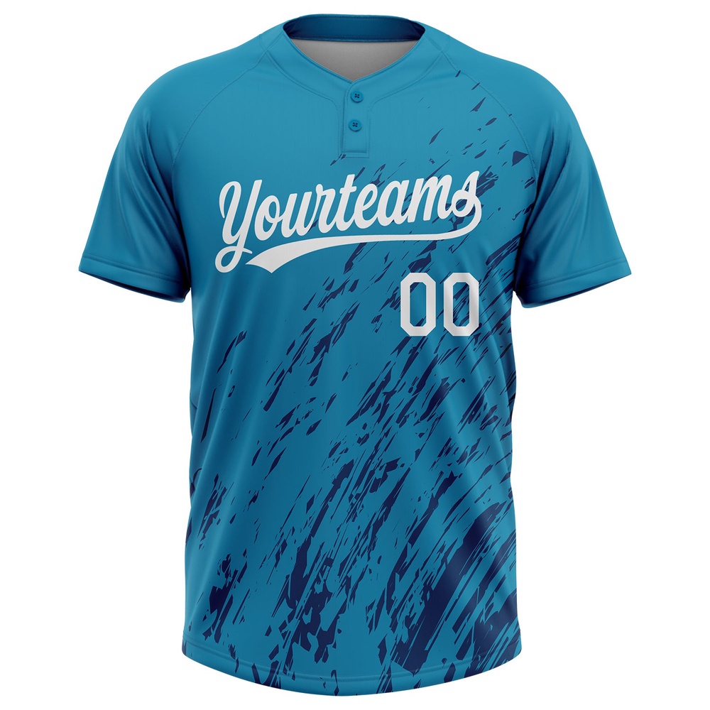 Teal White Royal 3D Pattern Two Button Unisex Softball Jersey, Custom Team Softball Jersey