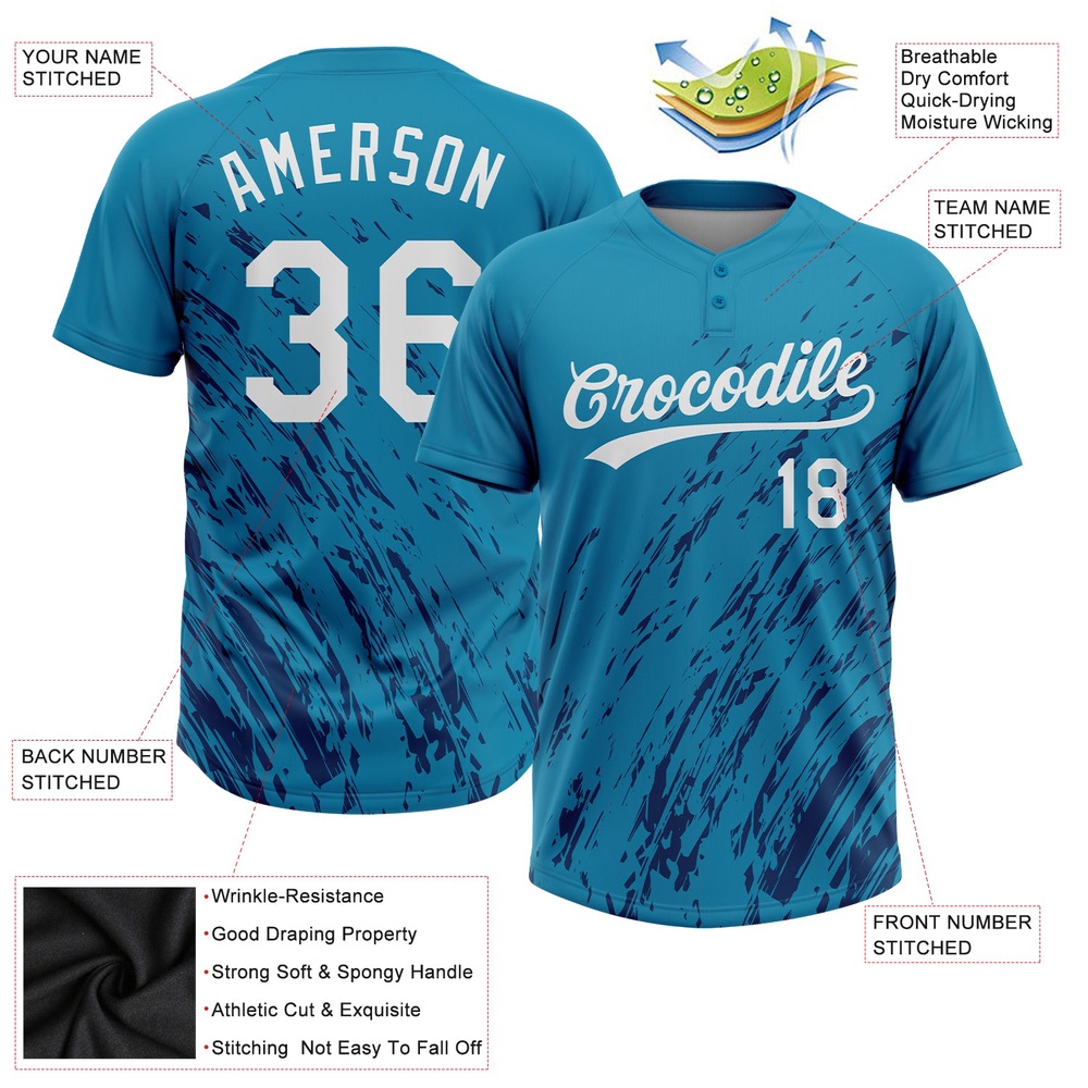 Teal White Royal 3D Pattern Two Button Unisex Softball Jersey, Custom Team Softball Jersey