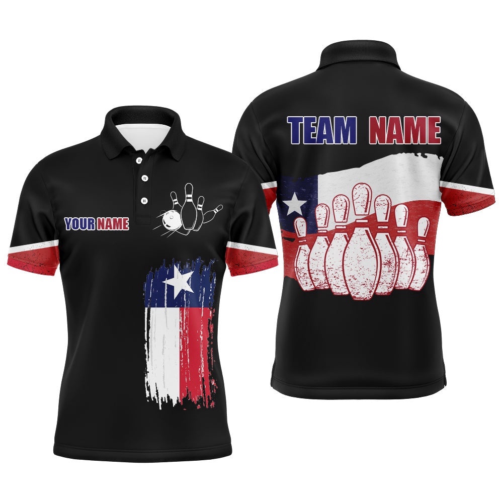 Texas Flag Bowling Polo Shirt For Men Custom Bowling Team League Polo Shirt Vintage Bowling Shirt, Personalized Bowling Team Shirt