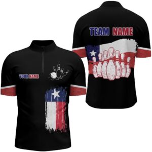 Texas Flag Bowling Zip Shirt For Men&hellip;