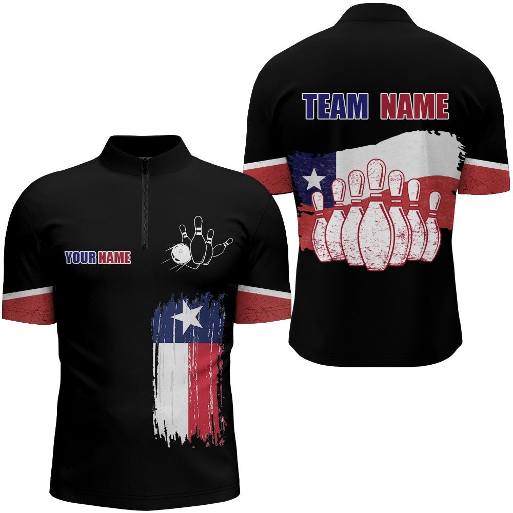 Texas Flag Bowling Zip Shirt For Men Bowling Team League Jersey Vintage Bowling Shirt, Custom Bowling Team Jersey Shirt