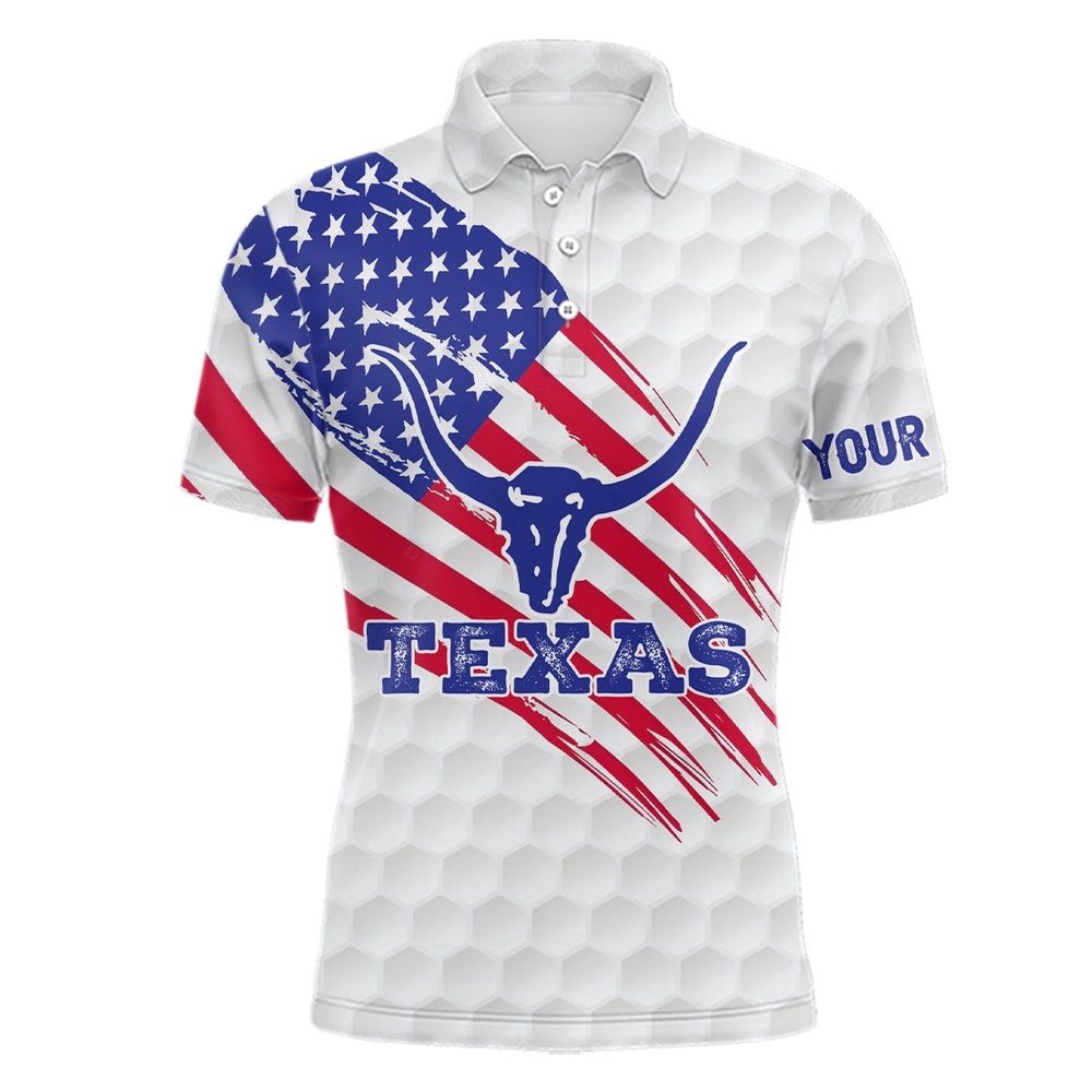 Texas Flag Longhorn Men’s Golf Polo Shirts Custom Patriotic Golf Shirts For Men Golf Gifts, Golf Polo Shirt, Golf Shirts