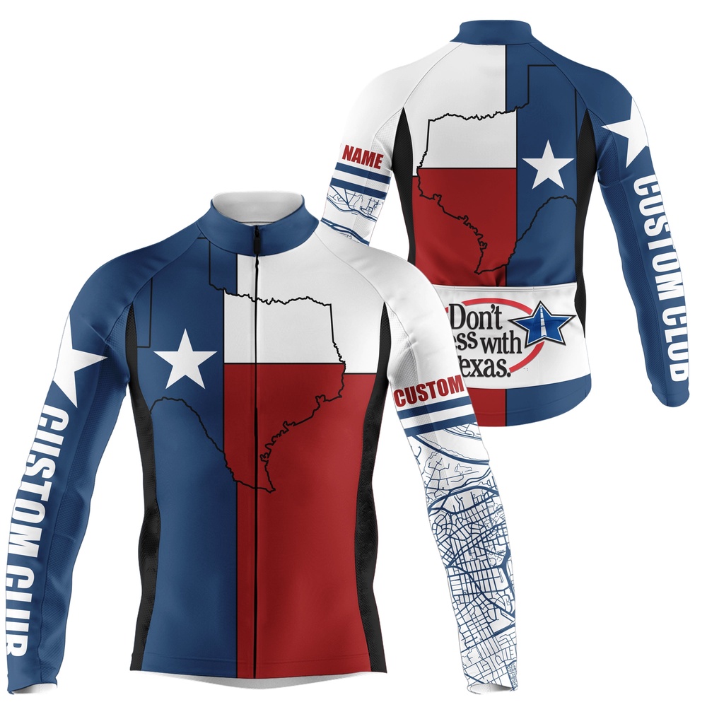 Texas Flag Men’s Cycling Jerseybike Shirt With Full Zipper 3 Rear Pockets Cycle Gear, Custom Mono Cycling Jersey