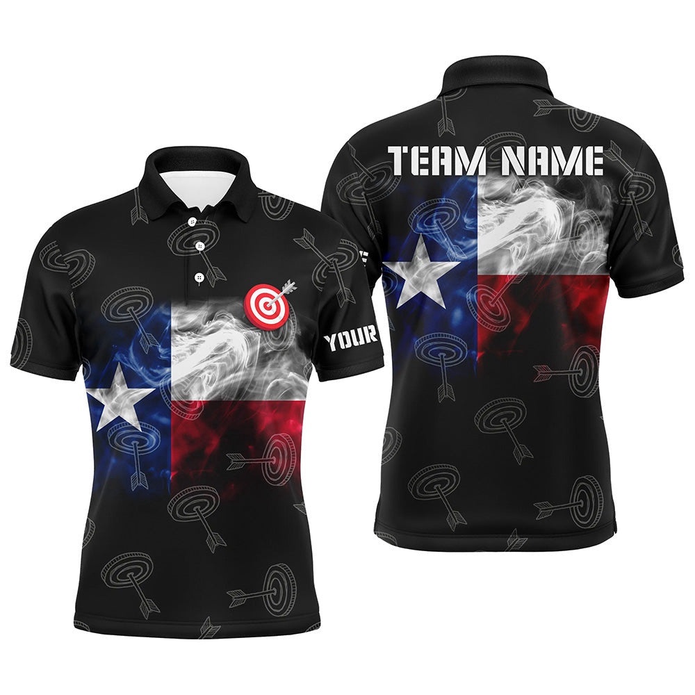 Texas Flag Smoke Archery Men Polo Shirts, Patriotic Texas Archery Sport Shirts, Custom Archery Team Polo Shirt