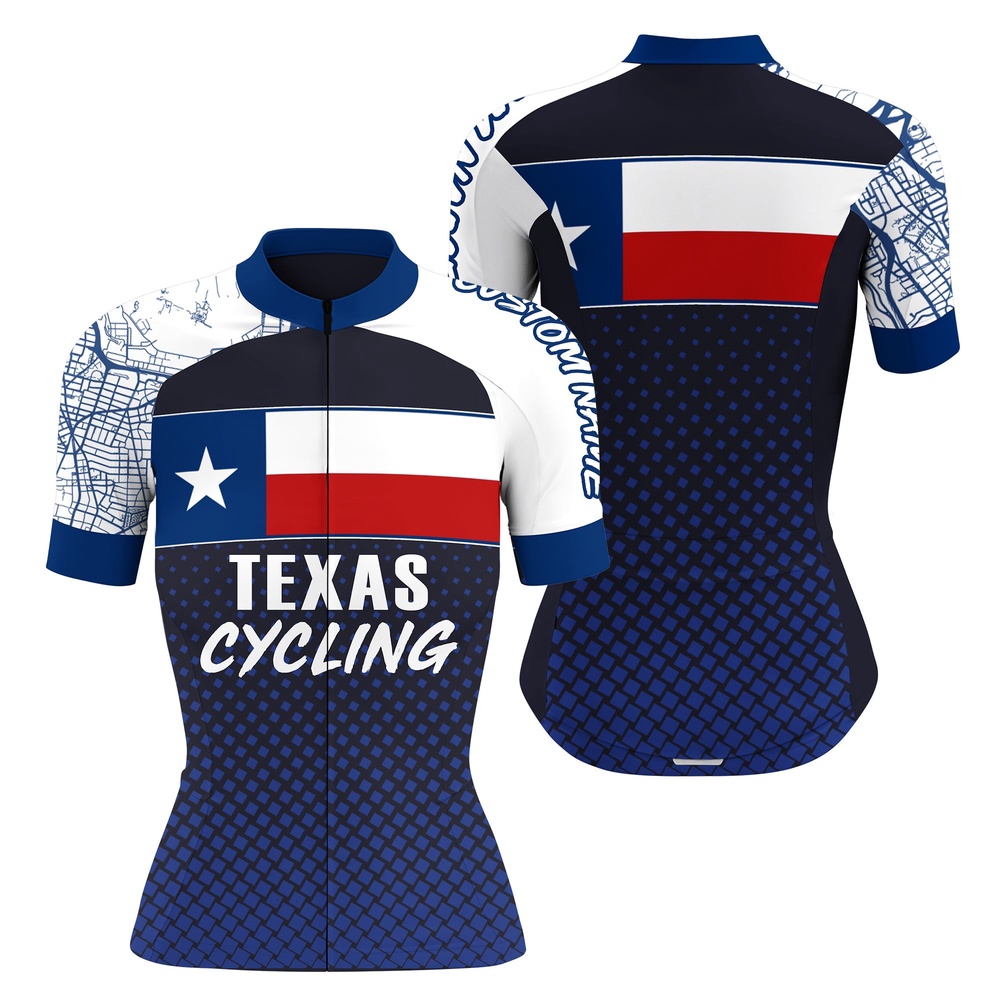 Texas Flag WoMen’s Cycling Jersey With Full Zipper 3 Rear Pockets Bicycle Clothes, Custom Mono Cycling Jersey