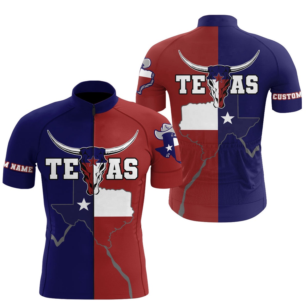 Texas Longhorn Men’s Cycling Jersey Bicycle Gear With 3 Pockets Full Zip Clothes, Custom Mono Cycling Jersey