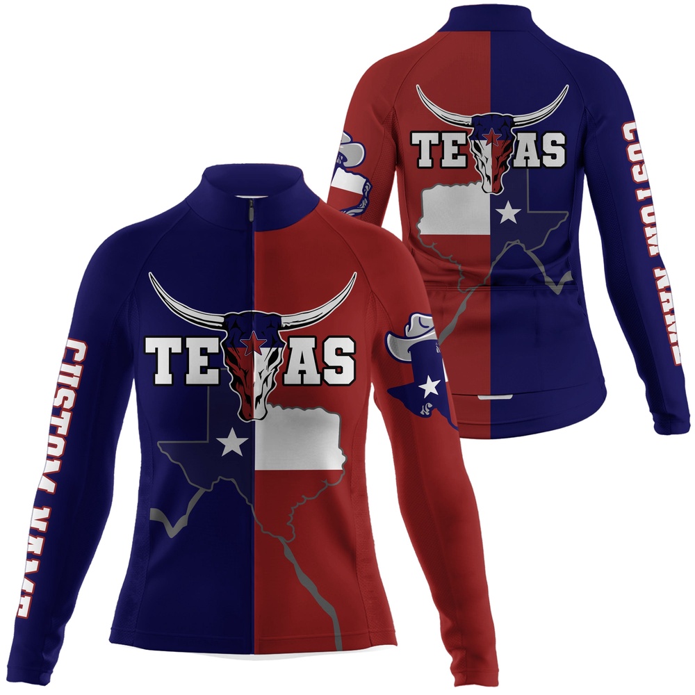 Texas Longhorn WoMen’s Cycling Jersey Bicycle Gear With 3 Pockets Full Zip Clothes, Custom Mono Cycling Jersey