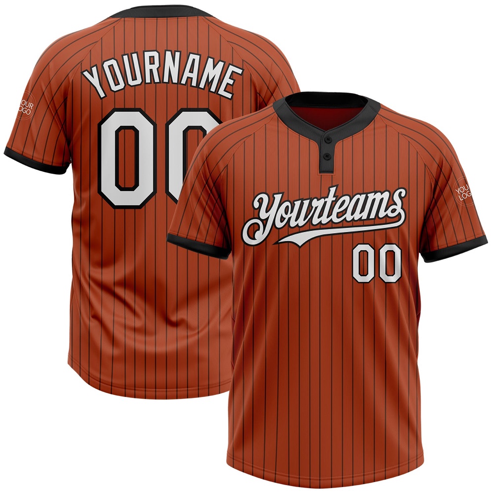 Texas Orange Black Pinstripe White Two Button Unisex Softball Jersey, Custom Team Softball Jersey