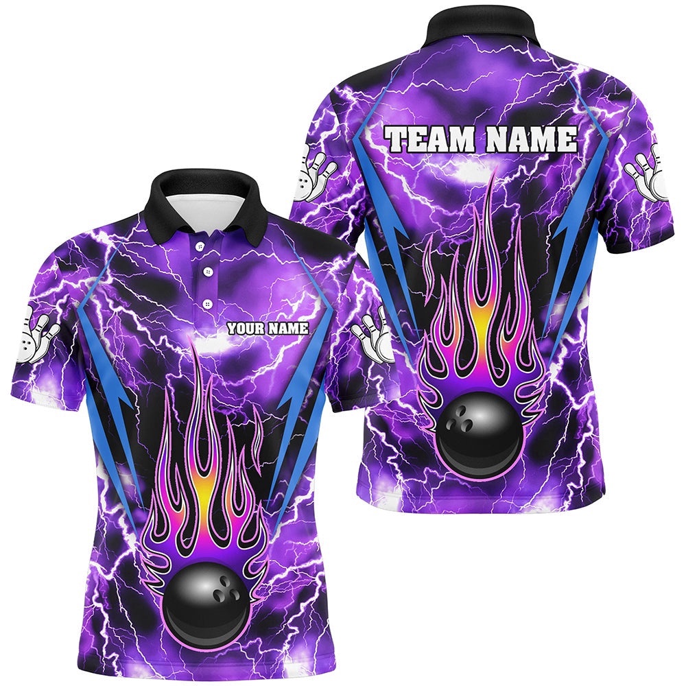 Thunder Bowling Shirt For Men Flame Bowling Team Polo Shirt Polo Shirt Team Name, Personalized Bowling Team Shirt
