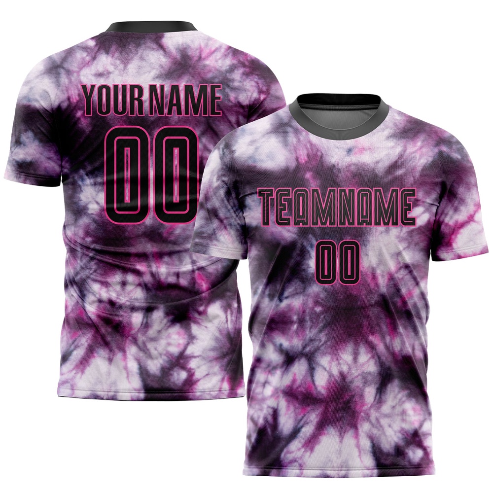 Tie Dye Black Pink Sublimation Soccer Uniform Jersey, Custom Team Soccer Jersey Shirt