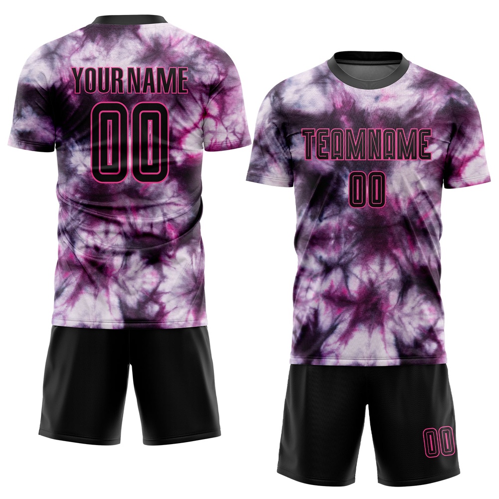 Tie Dye Black Pink Sublimation Soccer Uniform Jersey, Custom Team Soccer Jersey Shirt