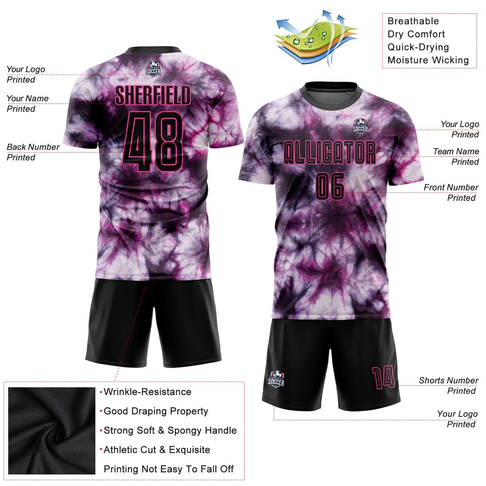 Tie Dye Black Pink Sublimation Soccer Uniform Jersey, Custom Team Soccer Jersey Shirt