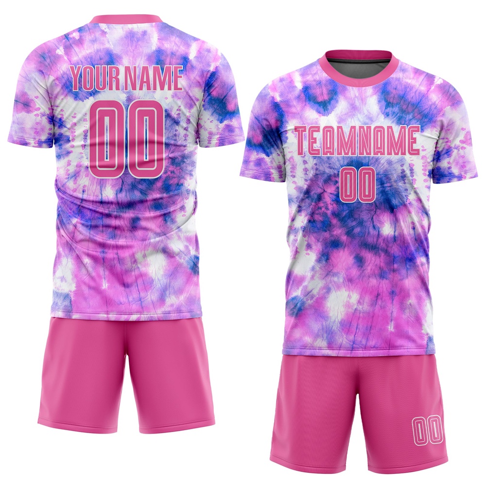 Tie Dye Pink White Sublimation Soccer Uniform Jersey, Custom Team Soccer Jersey Shirt