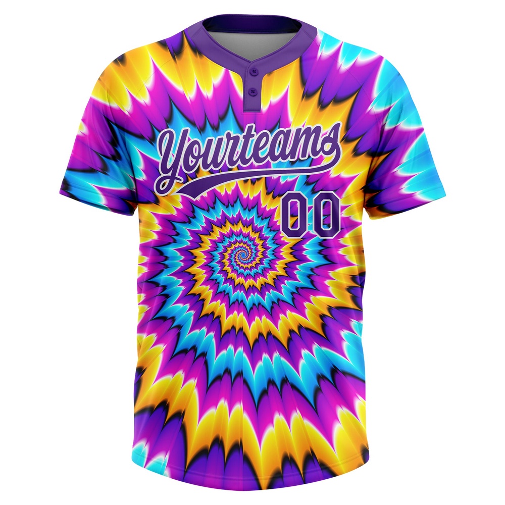 Tie Dye Purple White 3D Two Button Unisex Softball Jersey, Custom Team Softball Jersey