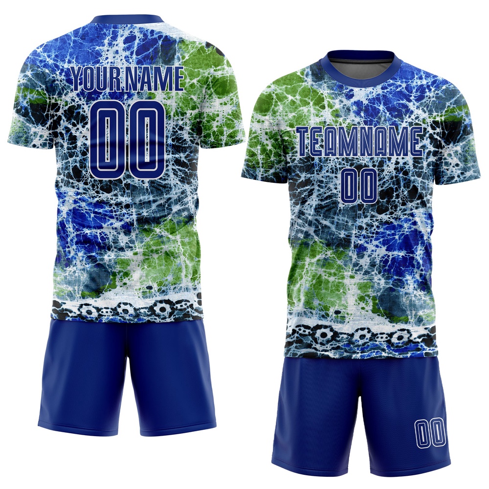 Tie Dye Royal White Sublimation Soccer Uniform Jersey, Custom Team Soccer Jersey Shirt