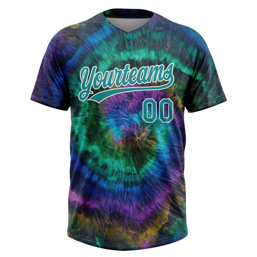 Tie Dye Teal White 3D Two Button Unisex Softball Jersey, Custom Team Softball Jersey Tie Dye Teal White 3D Two Button Unisex Softball Jersey, Custom Team Softball Jersey