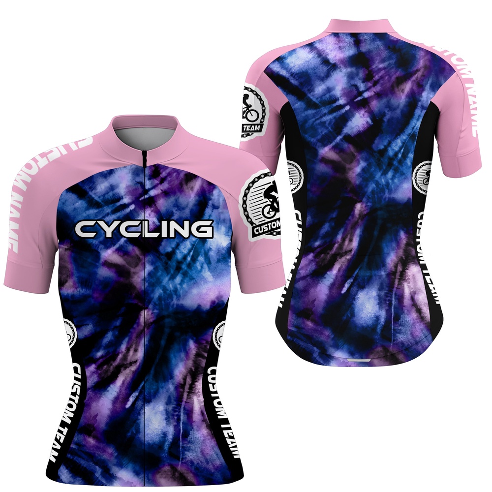 Tie Dye Women Cycling Jersey With 3 Pockets Anti Uv Reflective Shirt Cycle Long Short Sleeve Gear, Custom Mono Cycling Jersey Tie Dye Women Cycling Jersey With 3 Pockets Anti Uv Reflective Shirt Cycle Long Short Sleeve Gear, Custom Mono Cycling Jersey