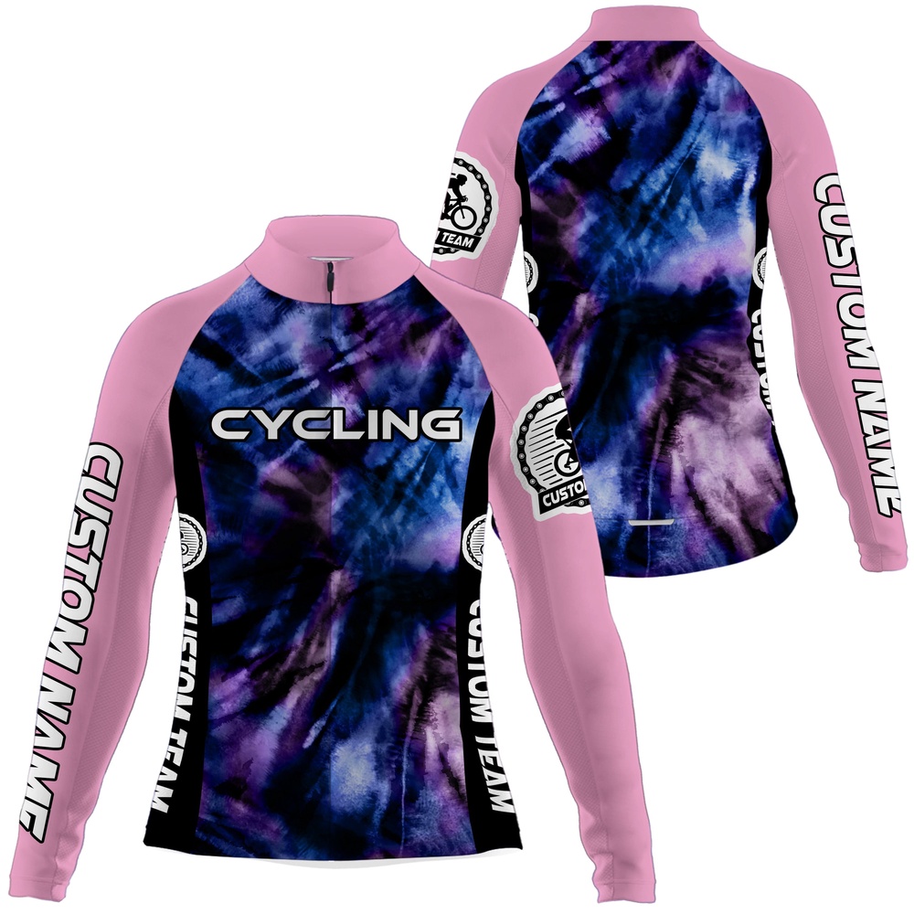 Tie Dye Women Cycling Jersey With 3 Pockets Anti Uv Reflective Shirt Cycle Long Short Sleeve Gear, Custom Mono Cycling Jersey Tie Dye Women Cycling Jersey With 3 Pockets Anti Uv Reflective Shirt Cycle Long Short Sleeve Gear, Custom Mono Cycling Jersey