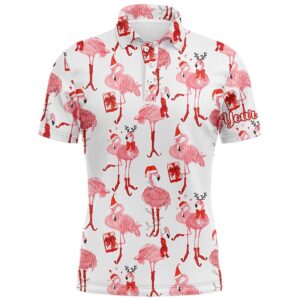 Tropical Winter Watercolor Flamingos Men’s Golf Polo&hellip;