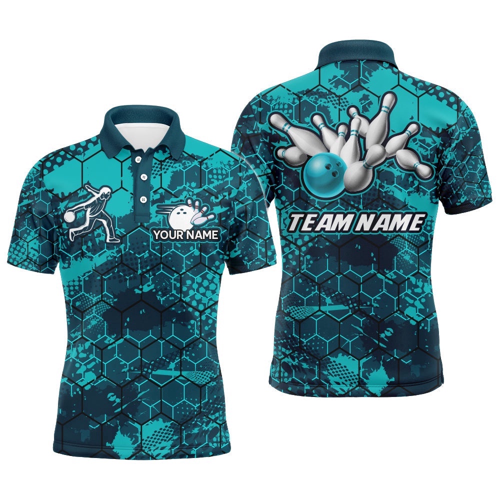 Turquoise Bowling Polo Shirt Custom Bowling Polo Shirt For Men Bowling Shirts For Team, Personalized Bowling Team Shirt