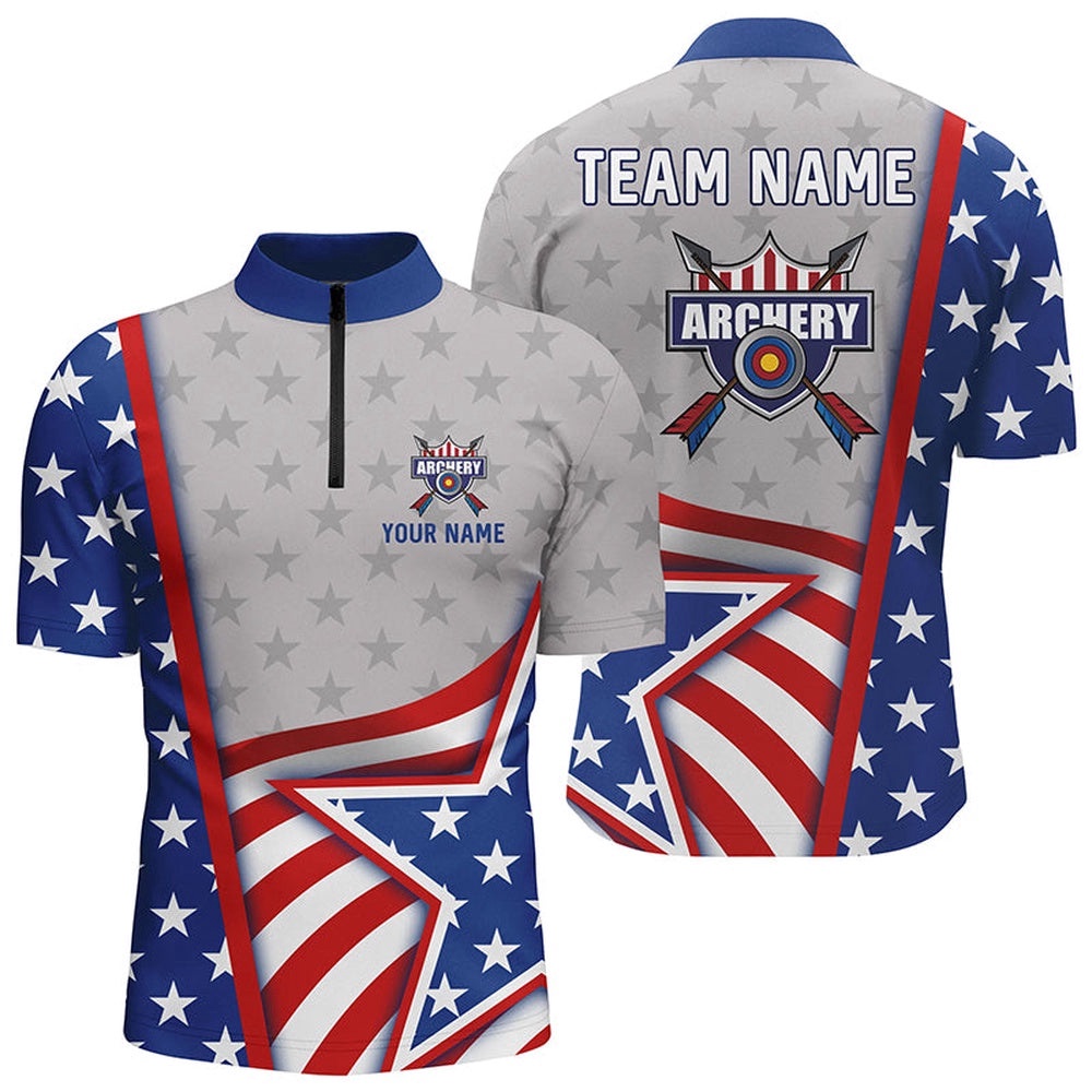 USA Flag Archery Men Jersey Shirts Custom Team Name Archery Jerseys, Custom Archery Team Shirt