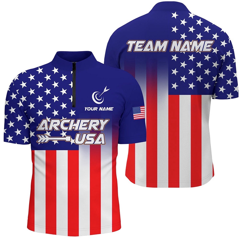 US Flag Custom Full Printing Archery Men Jersey Shirts, Patriotic Team Archery Jersey, Custom Archery Team Shirt