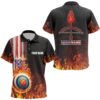 US Flag Patriotic Archery Polo Shirts, Flaming Arrow Target Archery Shirts, Custom Archery Team Polo Shirt