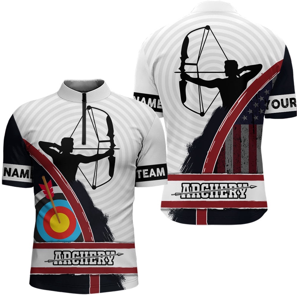 US Flag Silhouette Archery Jersey Shirts For Men Custom Target Archery Shirts, Custom Archery Team Shirt