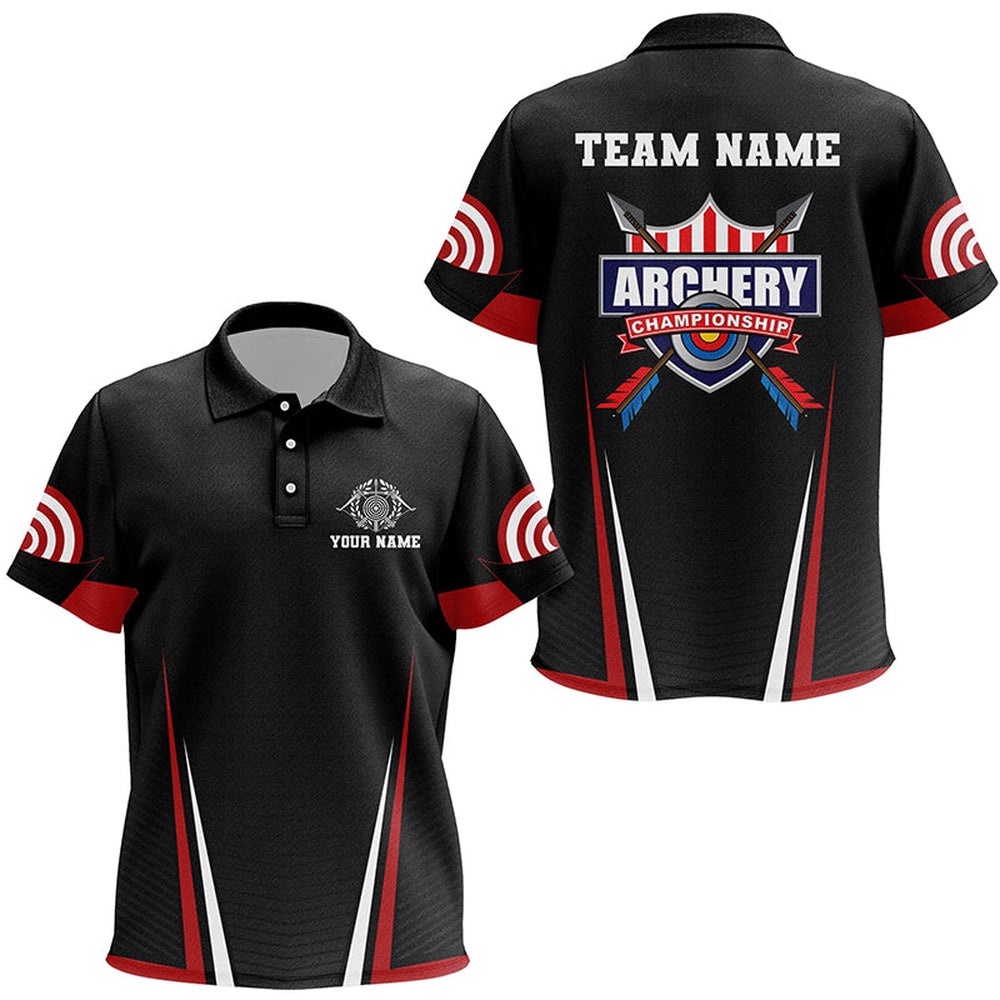 US Flag Target Archery Polo Shirts, Custom Red Black Arrows Archery Polo, Custom Archery Team Polo Shirt
