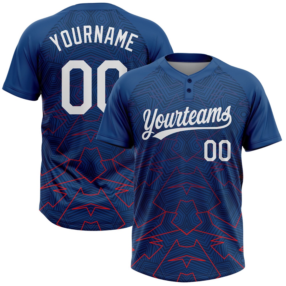 US Navy Blue White Red 3D Pattern Two Button Unisex Softball Jersey, Custom Team Softball Jersey