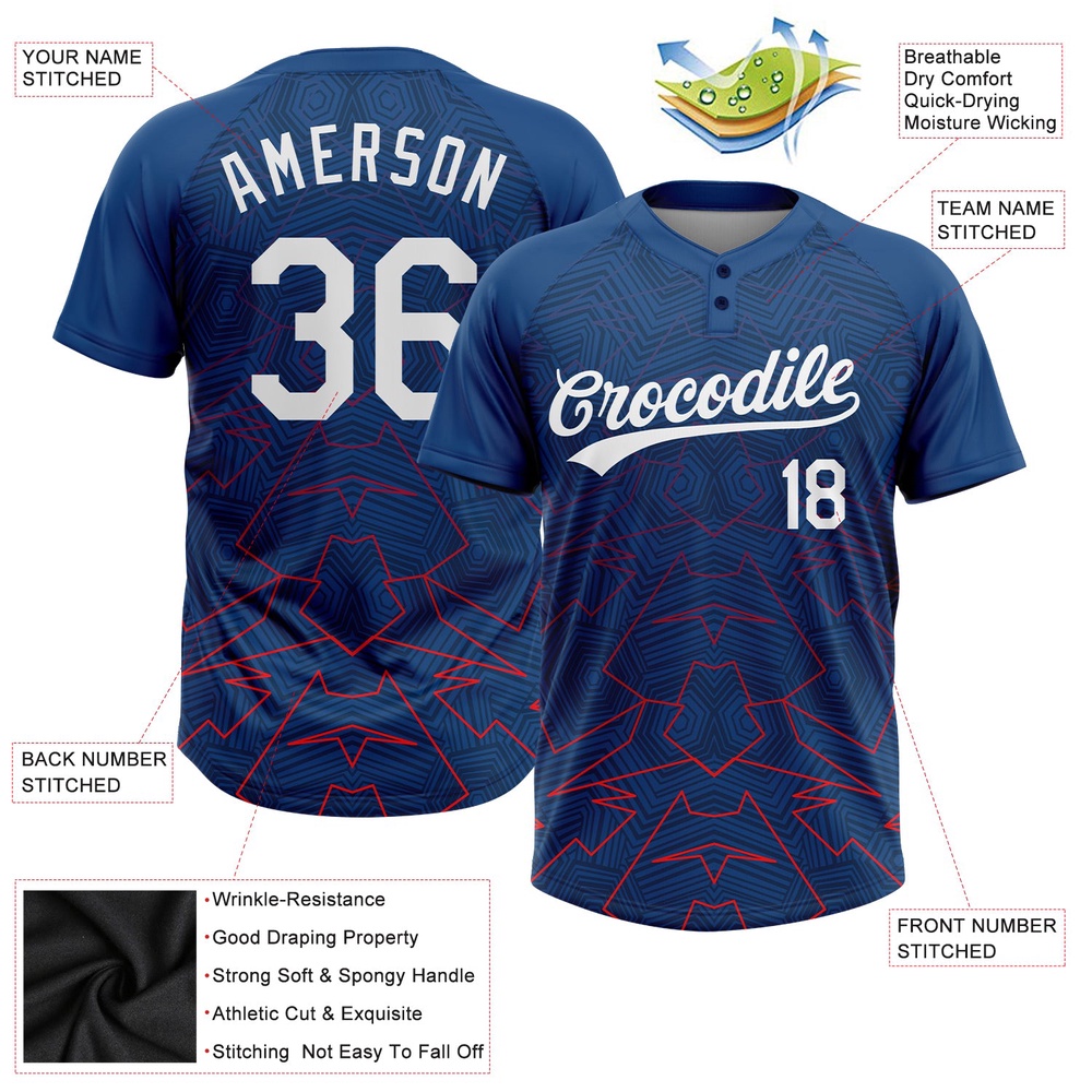 US Navy Blue White Red 3D Pattern Two Button Unisex Softball Jersey, Custom Team Softball Jersey